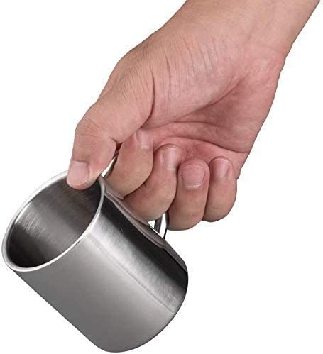 7.5oz/220ml Extra Small Camping Mugs Tea Cups Coffee Mugs Double Walled Stainless Steel Kids Size, Set of 2