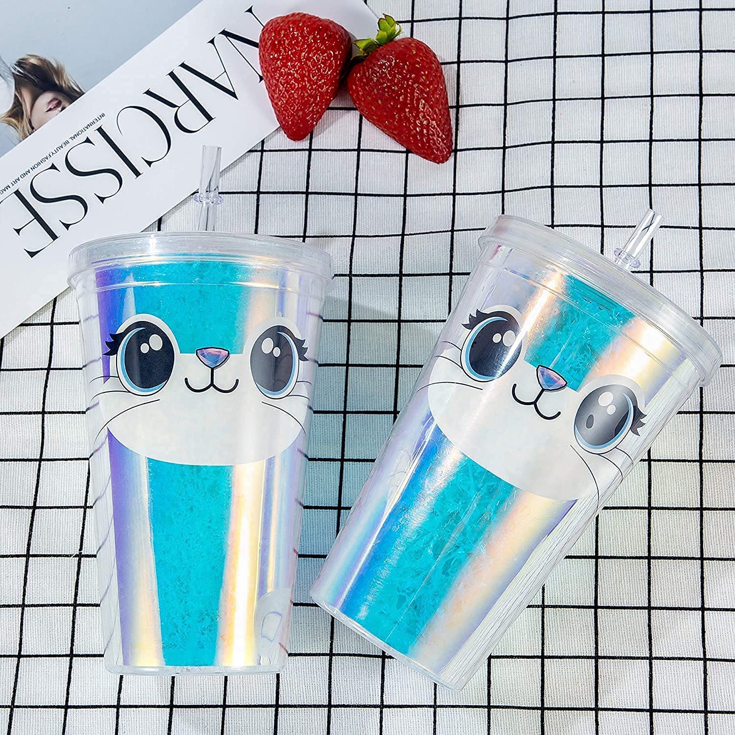 Freezer Ice Beer Mugs, Double Wall Travel Tumbler Gel Frosty Beer Mugs, Iced Travel Mug for Parties and Christmas Gifts, 16oz Set of 2