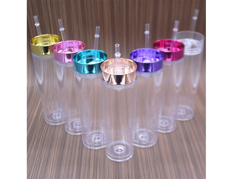 16oz Double Wall Clear Plastic Tumblers Acrylic Tumblers with Lids and Straws