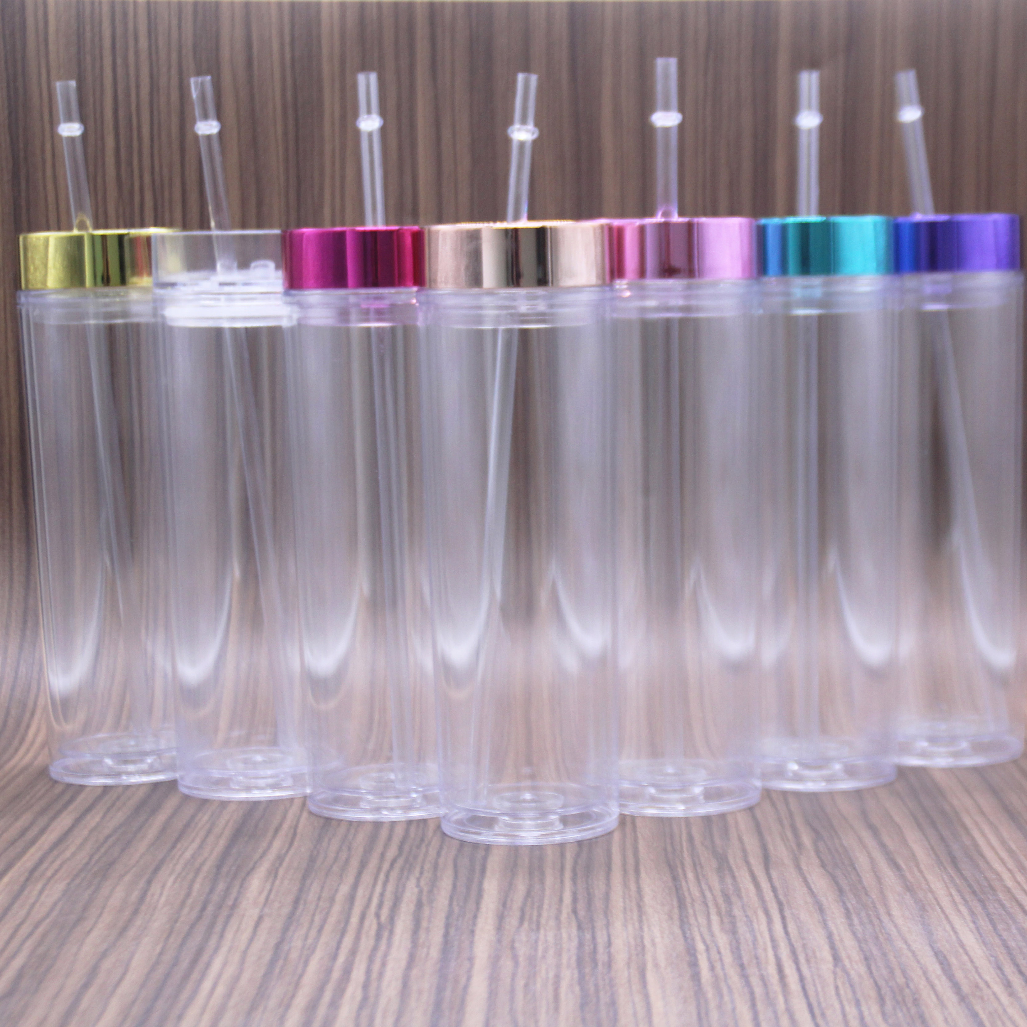 16oz Double Wall Clear Plastic Tumblers Acrylic Tumblers with Lids and Straws