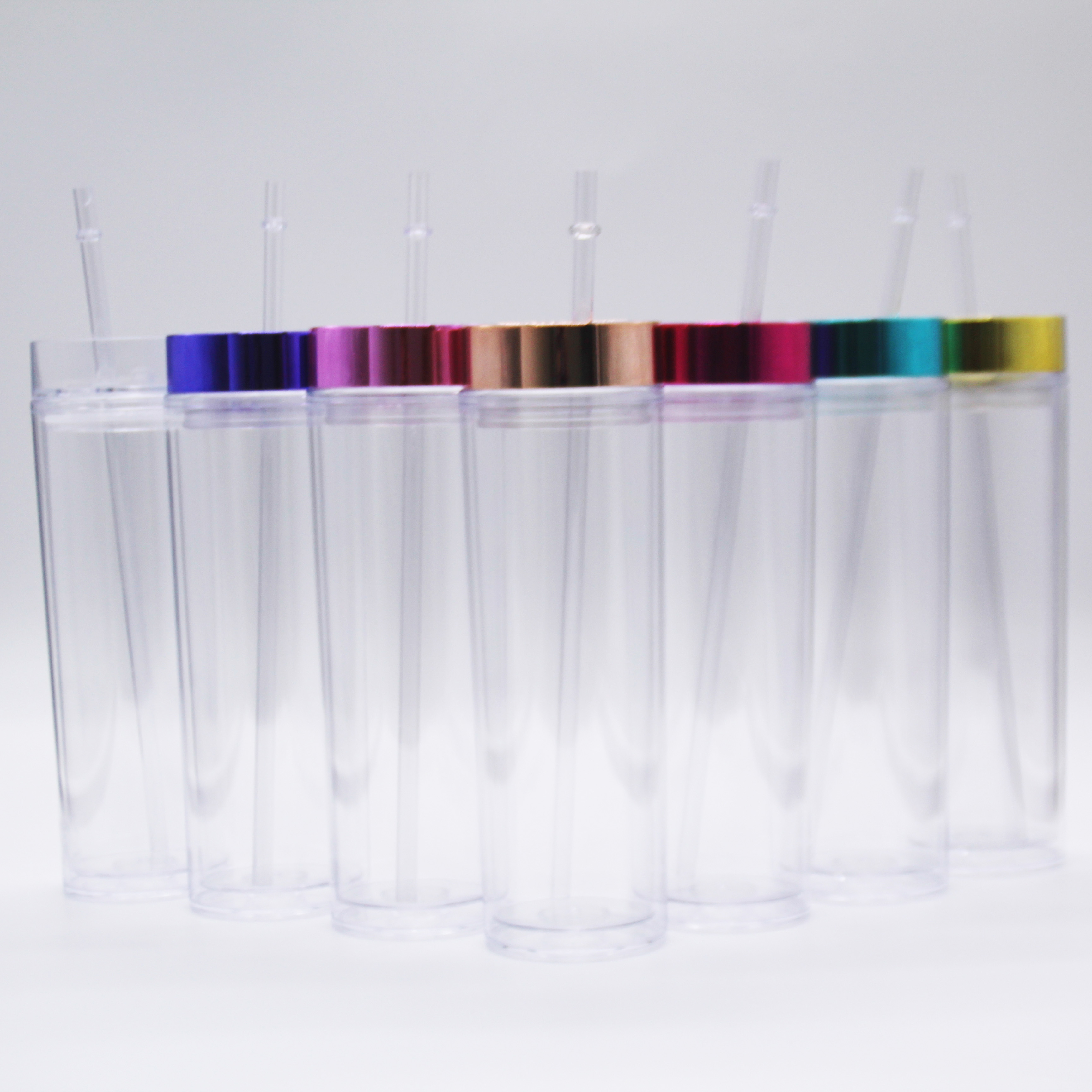 16oz Double Wall Clear Plastic Tumblers Acrylic Tumblers with Lids and Straws