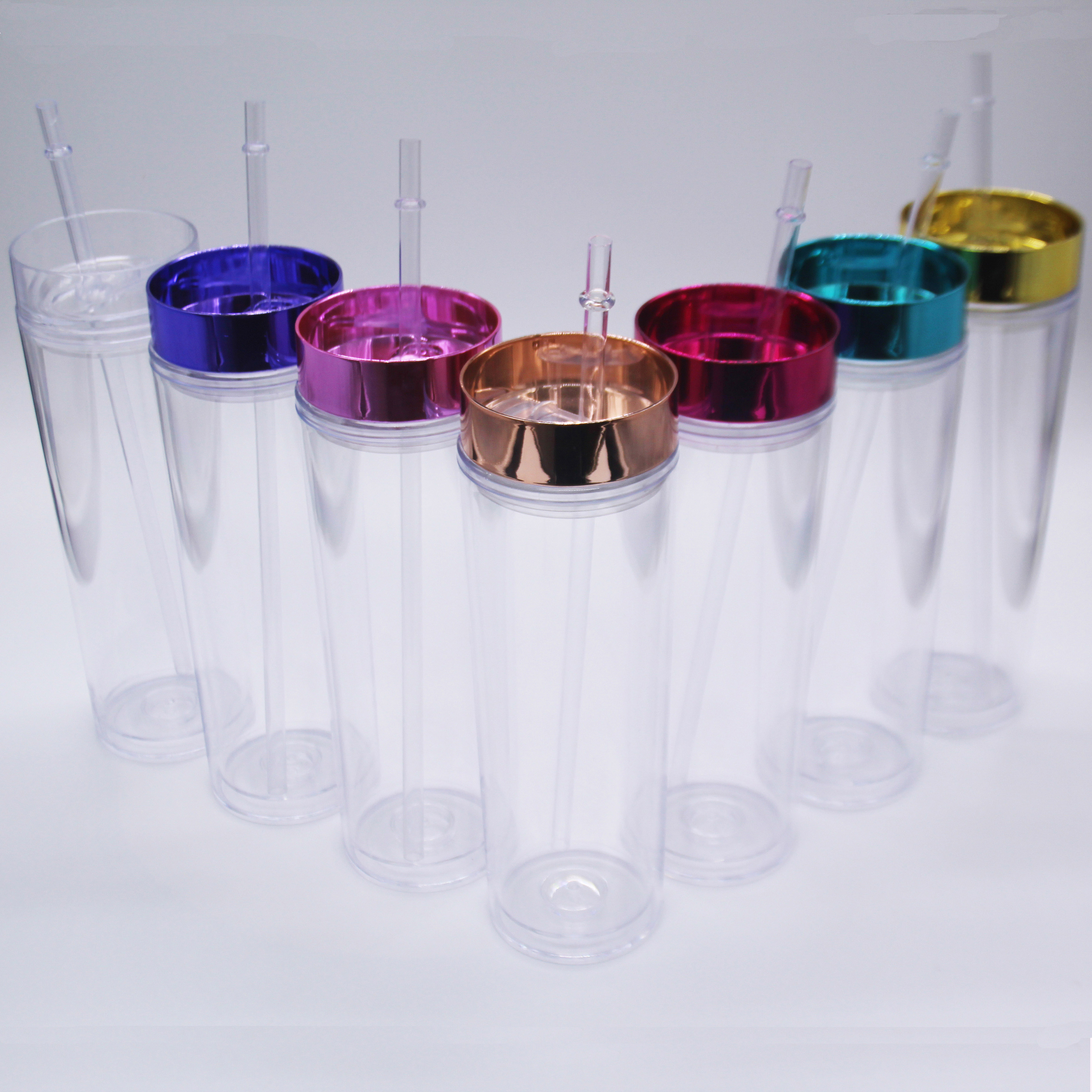 16oz Double Wall Clear Plastic Tumblers Acrylic Tumblers with Lids and Straws