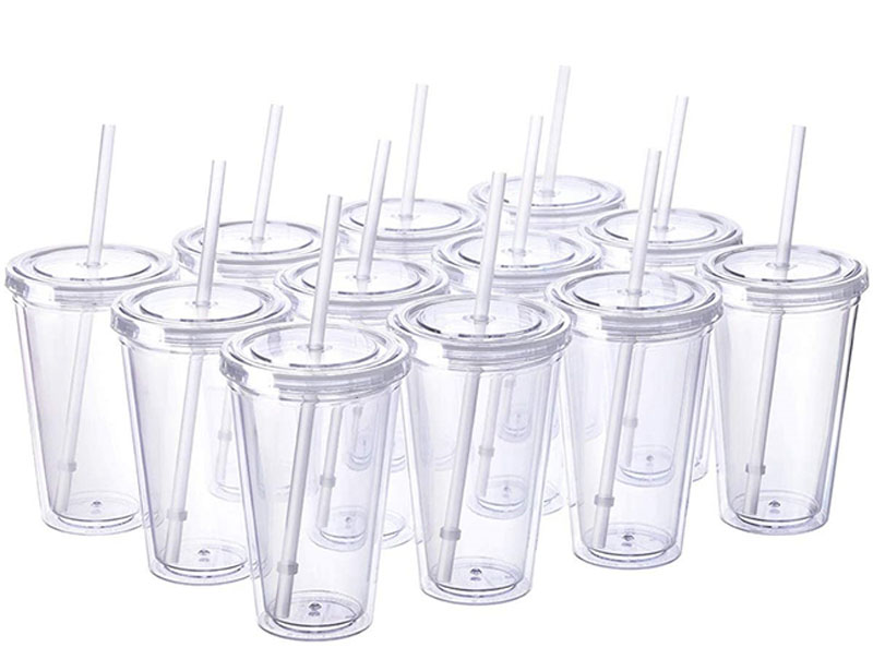 16oz Reusable Travel Ice Coffee Mugs Double Wall Clear Plastic Tumblers With Straw In Bulk
