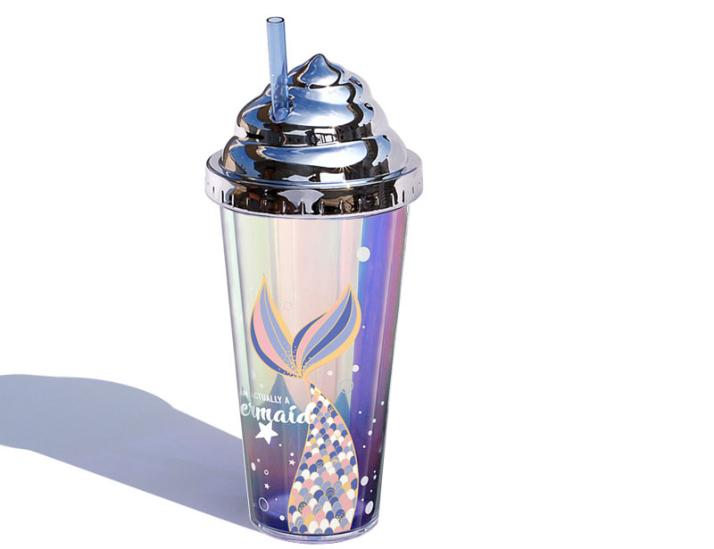 Customized 420ml Stylish Ice Cream Plastic Cup Travel Tumblers Mermaid Mug Cups With Lid