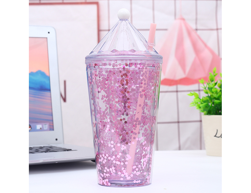 Double Wall Clear Acrylic Straw Tumbler With Straw and Sharp lid with Colorful Sequins