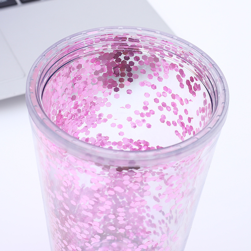 Double Wall Clear Acrylic Straw Tumbler With Straw and Sharp lid with Colorful Sequins