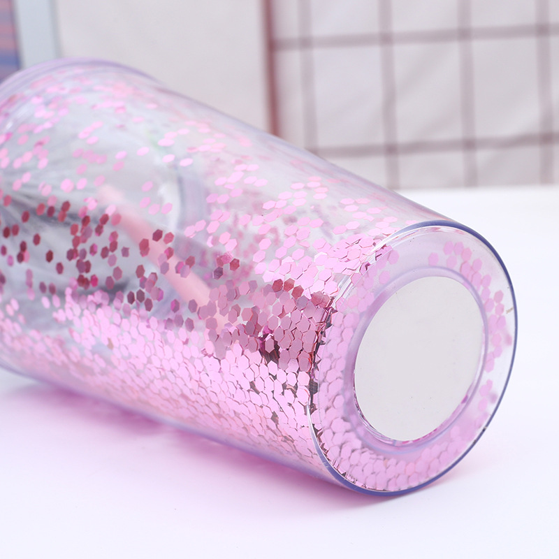 Double Wall Clear Acrylic Straw Tumbler With Straw and Sharp lid with Colorful Sequins