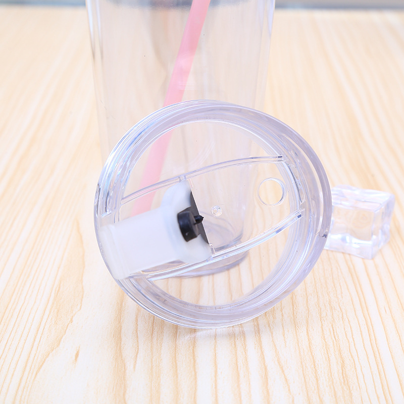 BPA Free Double Wall Clear Acrylic Plastic Skinny Tumbler with Straw Lid and Straw