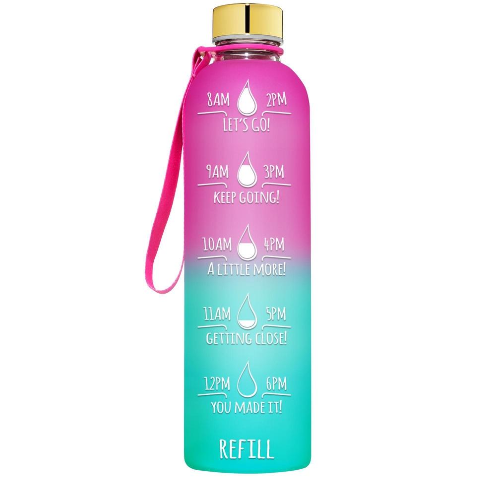32 OZ GLASS WATER BOTTLE (PINK TURQUOISE)
