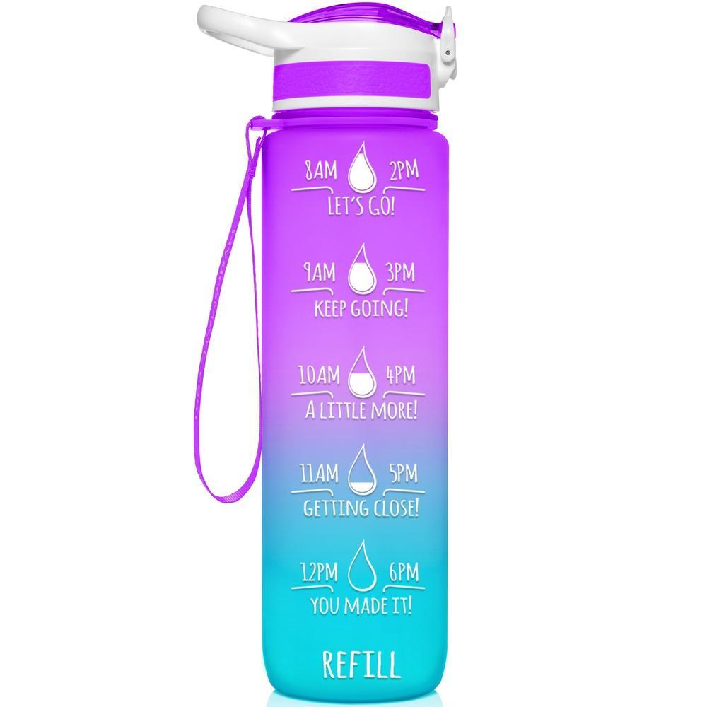 32 OZ WATER BOTTLE WITH STRAW PURPLE AQUA