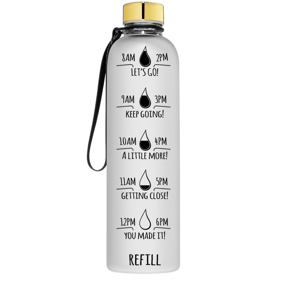 32 OZ GLASS WATER BOTTLE WITH TIMES WHITE CLEAR