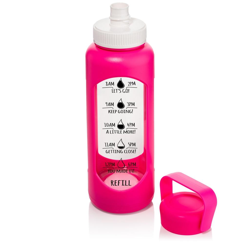 32 OZ GLASS WATER BOTTLE WITH STRAW PINK