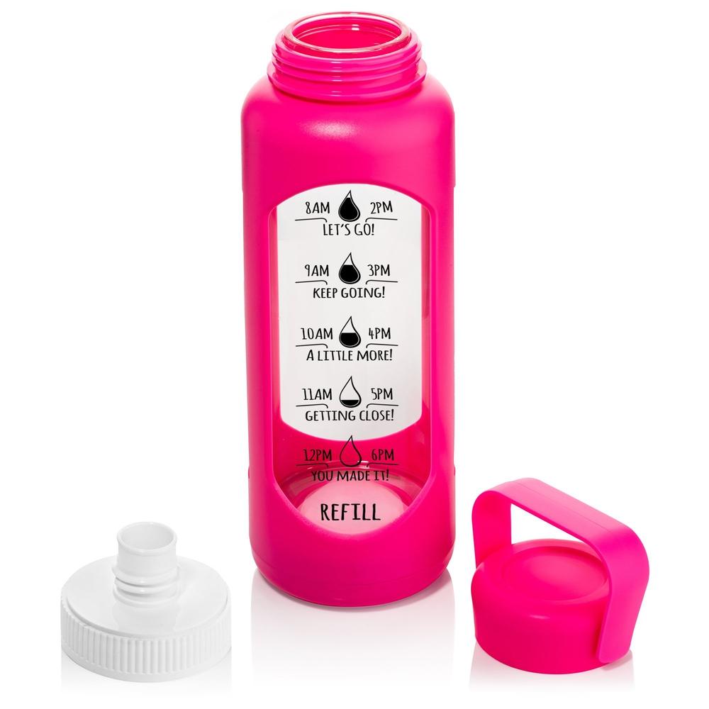 32 OZ GLASS WATER BOTTLE WITH STRAW PINK