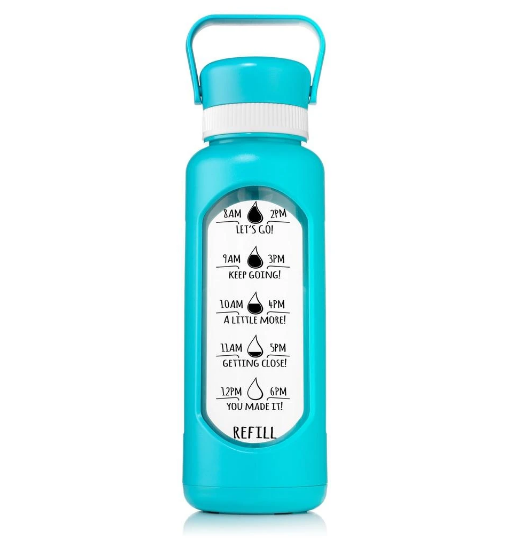 32 OZ GLASS WATER BOTTLE WITH STRAW TEAL