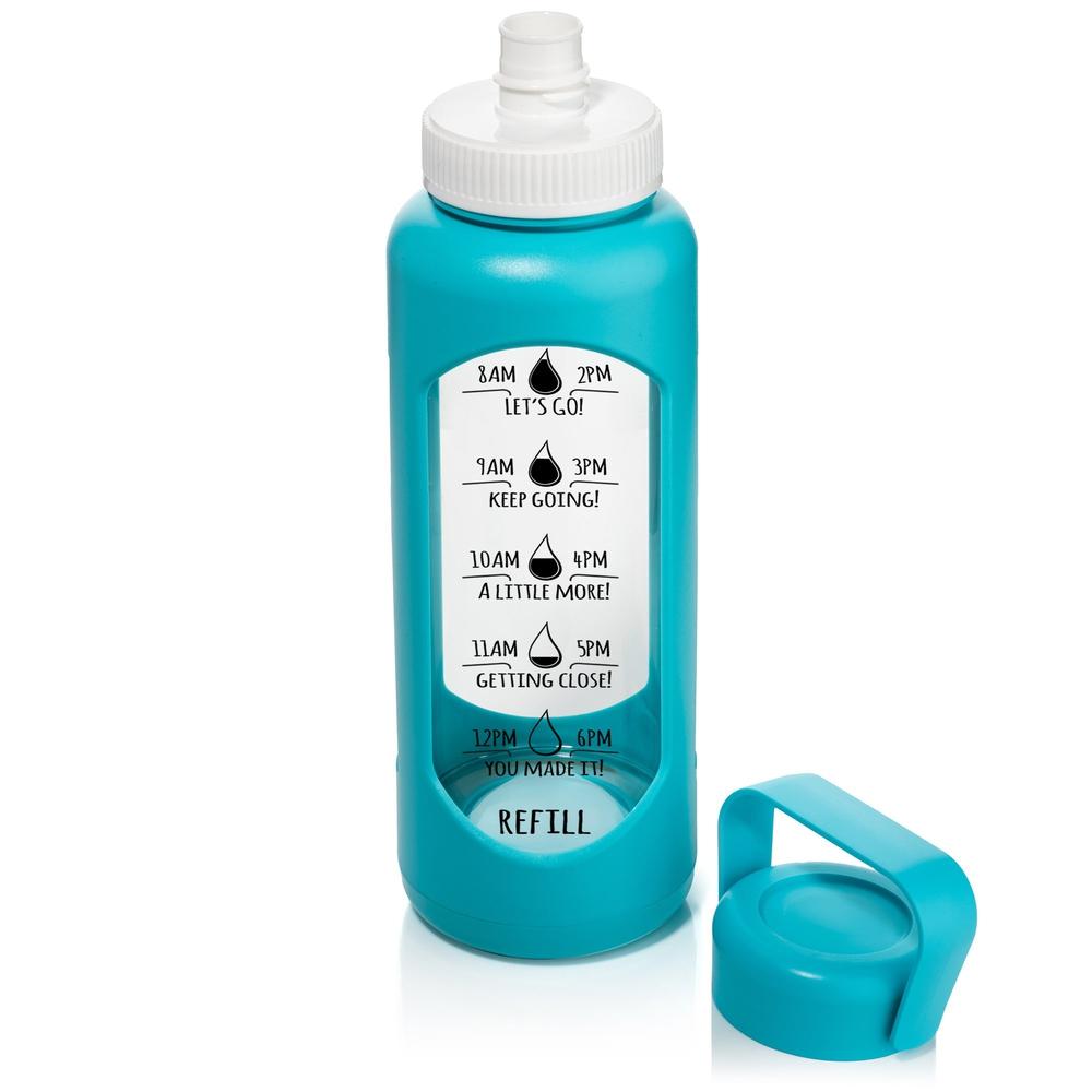 32 OZ GLASS WATER BOTTLE WITH STRAW TEAL