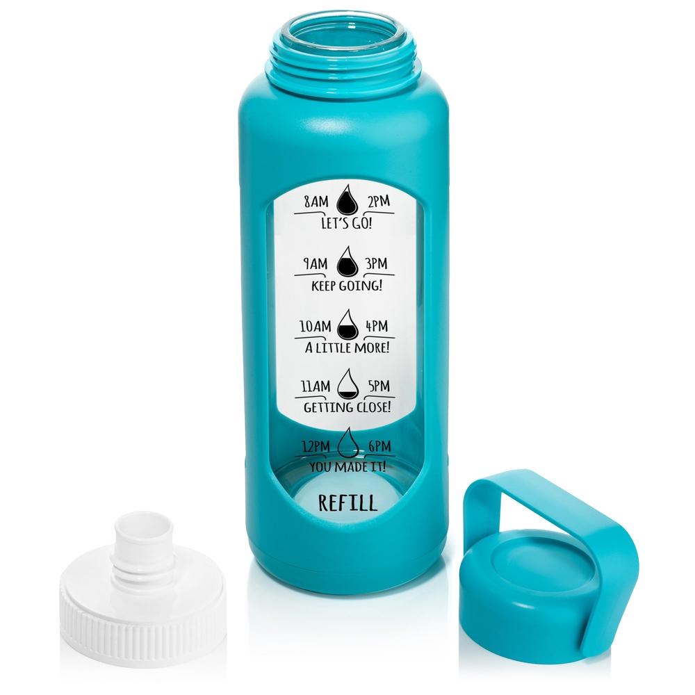 32 OZ GLASS WATER BOTTLE WITH STRAW TEAL