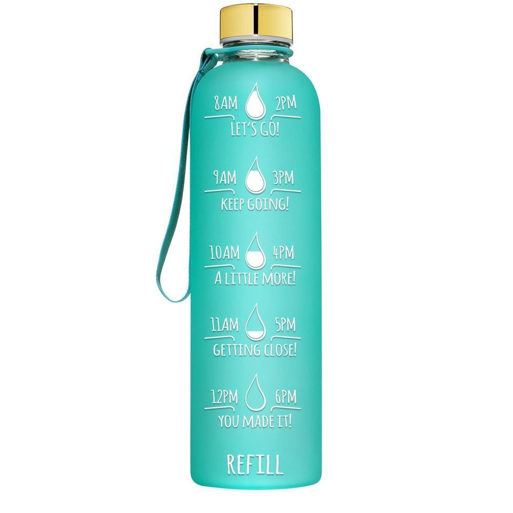 32 OZ GLASS WATER BOTTLE WITH TIMES PINK TEAL