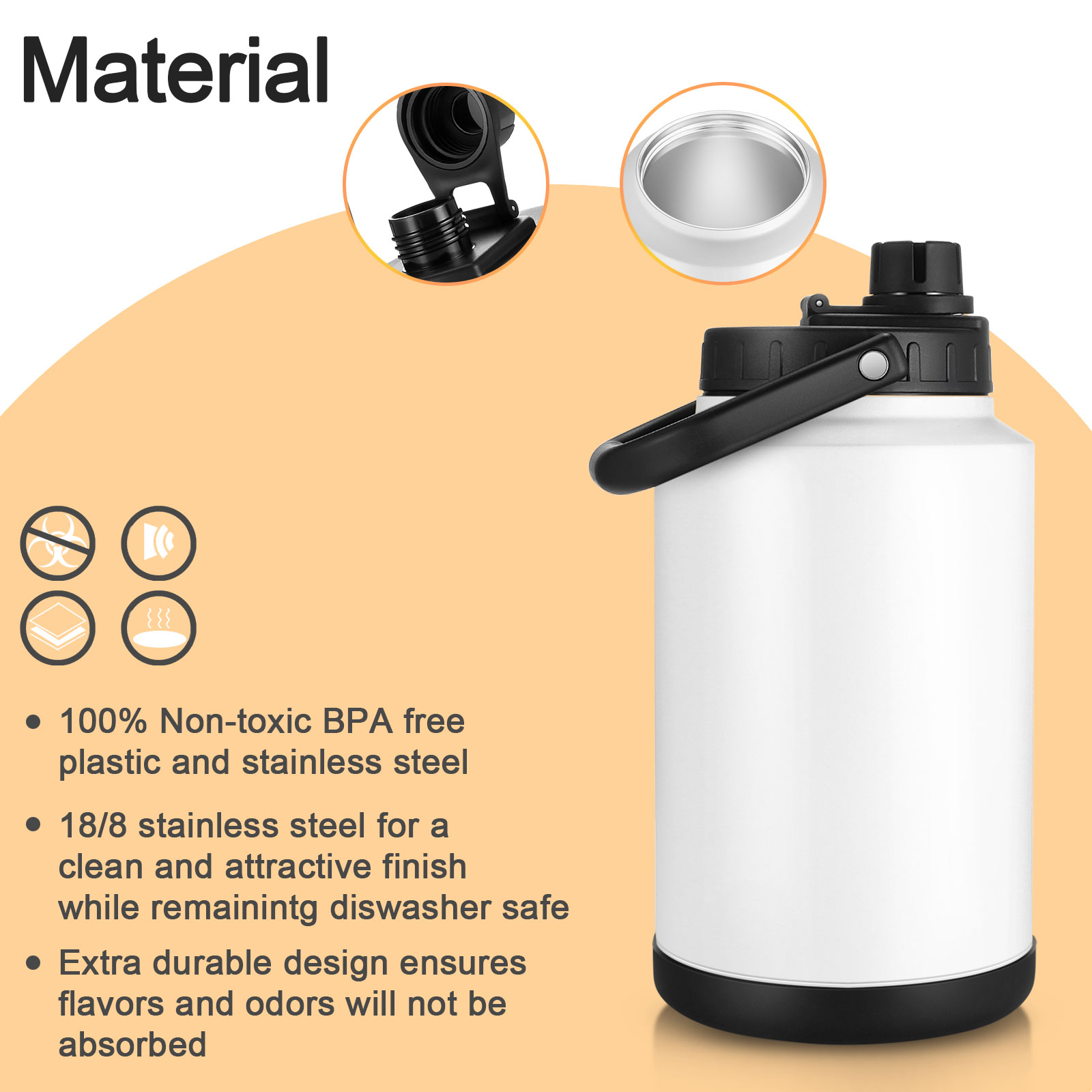 128 OZ Double Wall Stainless Steel Large Capacity Gallon Water Bottle – White