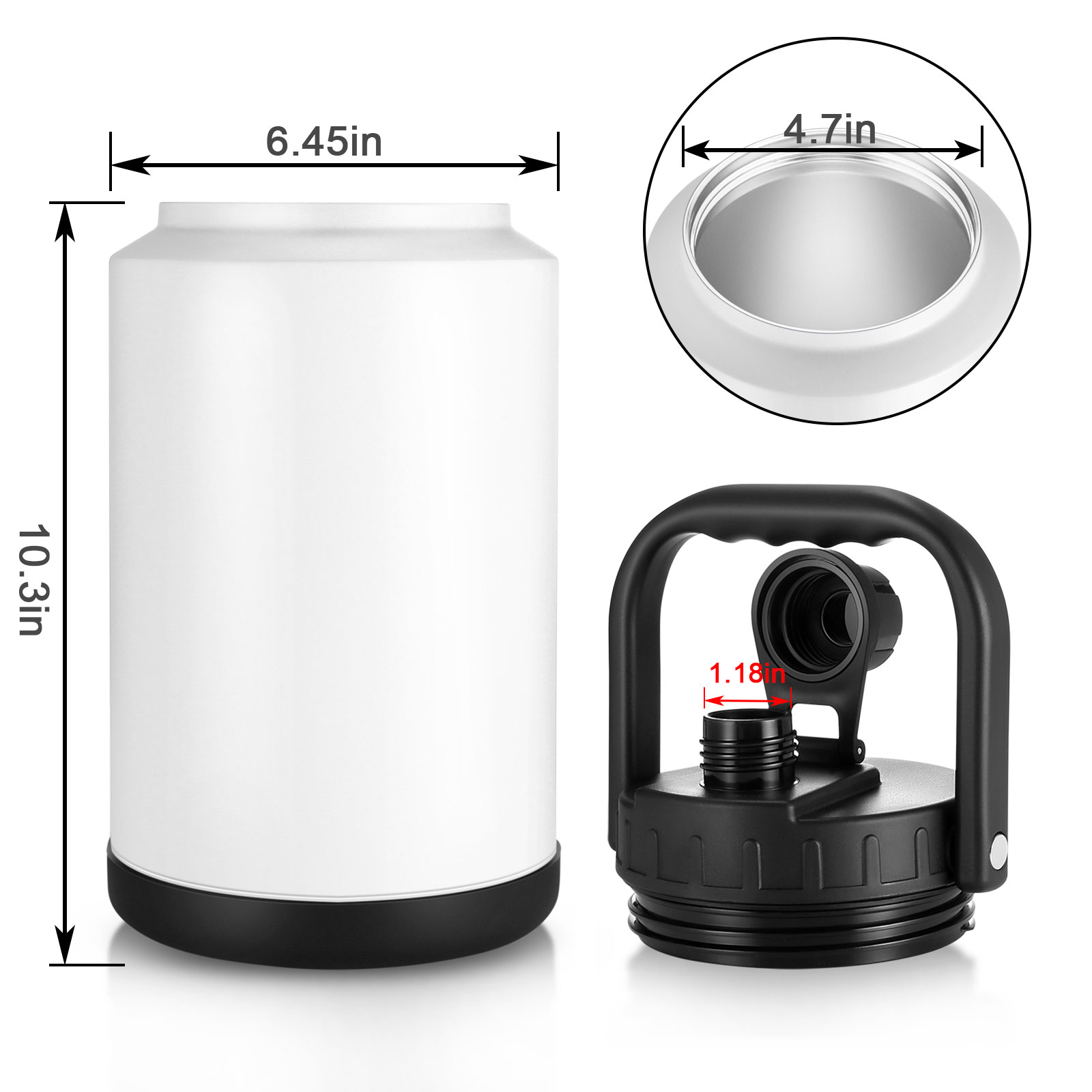 128 OZ Double Wall Stainless Steel Large Capacity Gallon Water Bottle – White