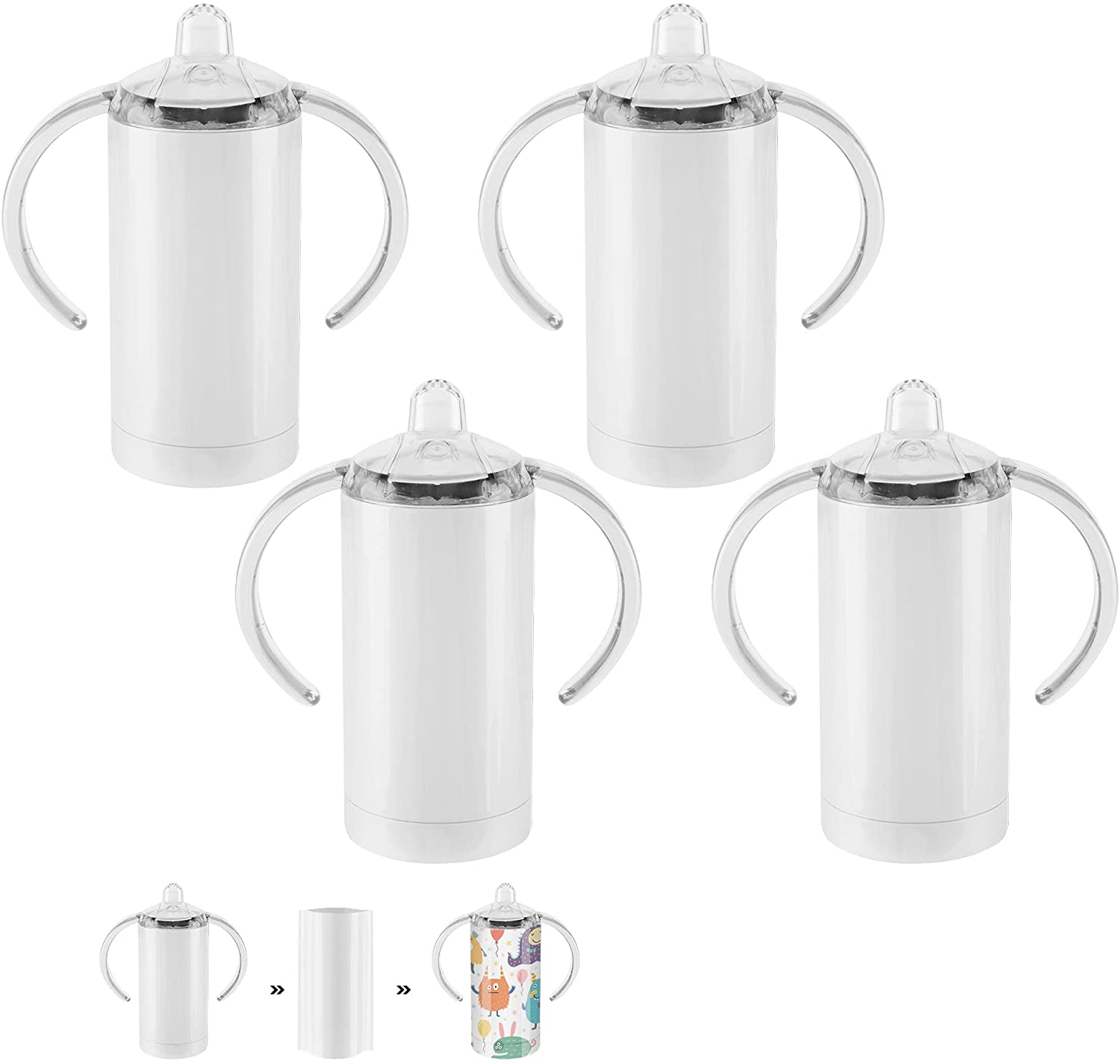 4 Pack 12 OZ Sublimation White Blank Straight Sippy Cup,Insulated Tumblers with Screw-ON LIDS