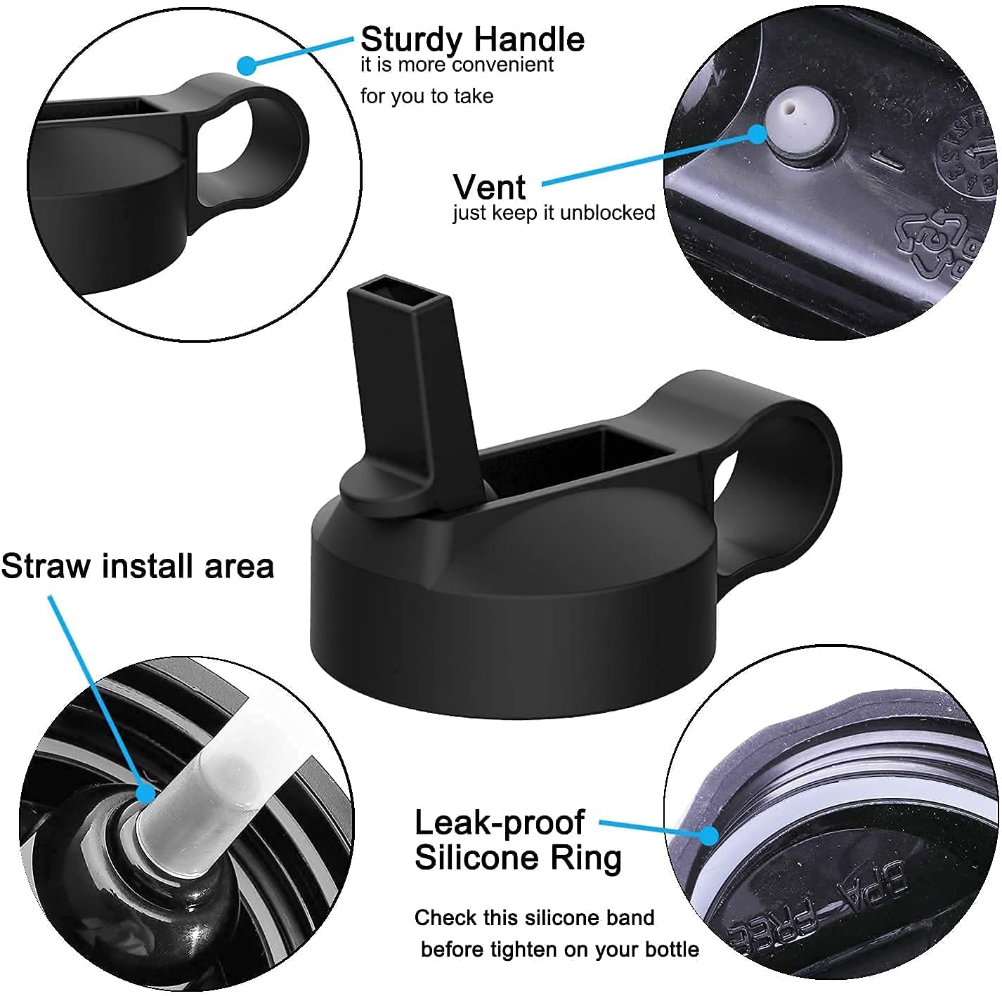 Straw Lid and Boot for Hydro Flask Wide Mouth and Other Brand Insulated Water Bottles