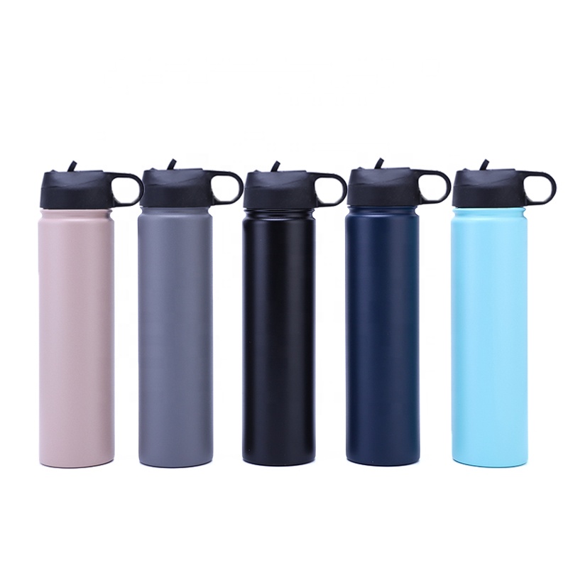 25oz Wide Mouth with BPA Free Straw Lid Double Wall Vacuum Insulated Stainless Steel Sports Water Bottle