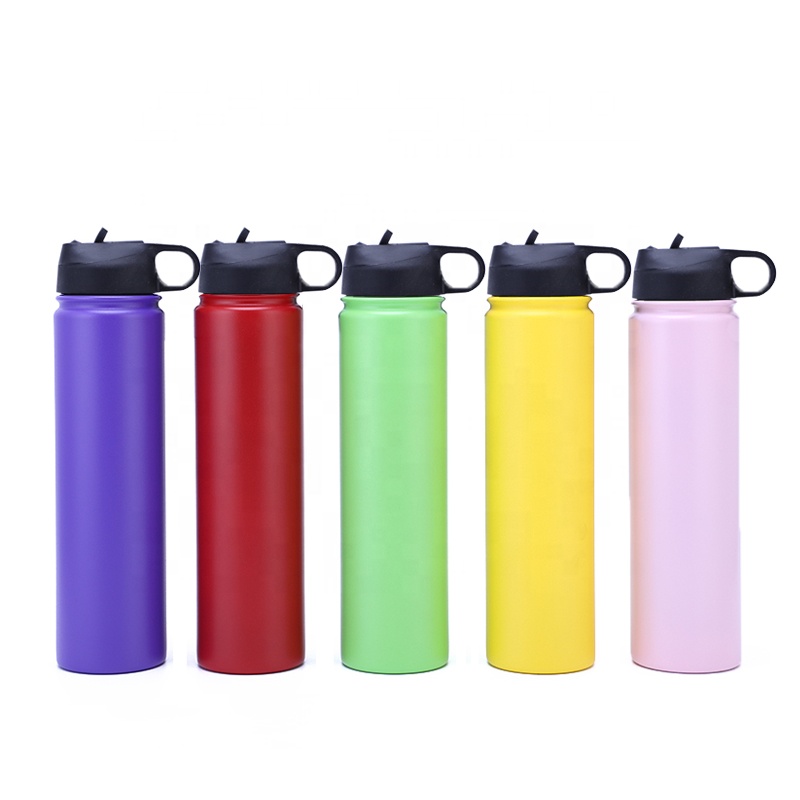 25oz Wide Mouth with BPA Free Straw Lid Double Wall Vacuum Insulated Stainless Steel Sports Water Bottle