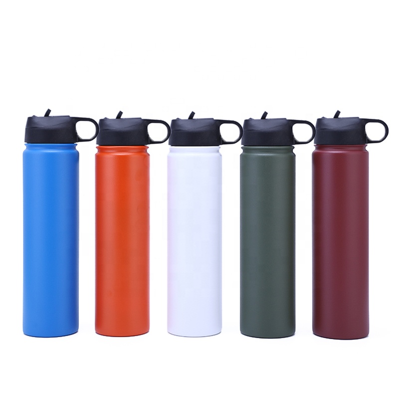 25oz Wide Mouth with BPA Free Straw Lid Double Wall Vacuum Insulated Stainless Steel Sports Water Bottle