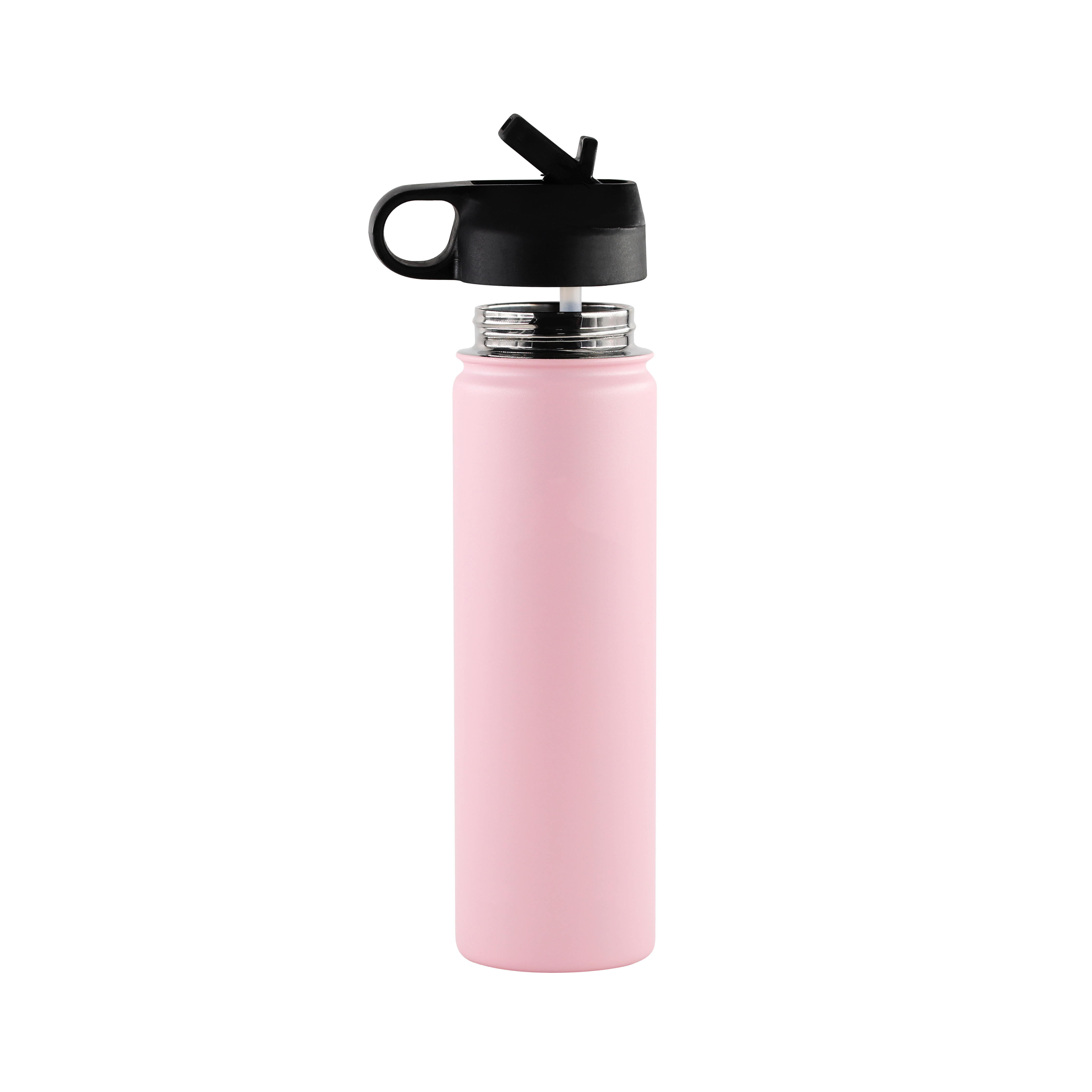 22oz Wide Mouth with BPA Free Straw Lid Double Wall Vacuum Insulated Stainless Steel Sports Water Bottle