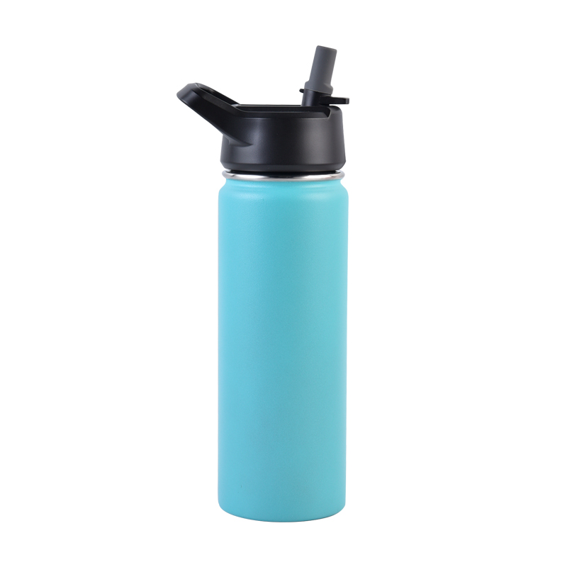 22oz Wide Mouth with BPA Free Straw Lid Double Wall Vacuum Insulated Stainless Steel Sports Water Bottle