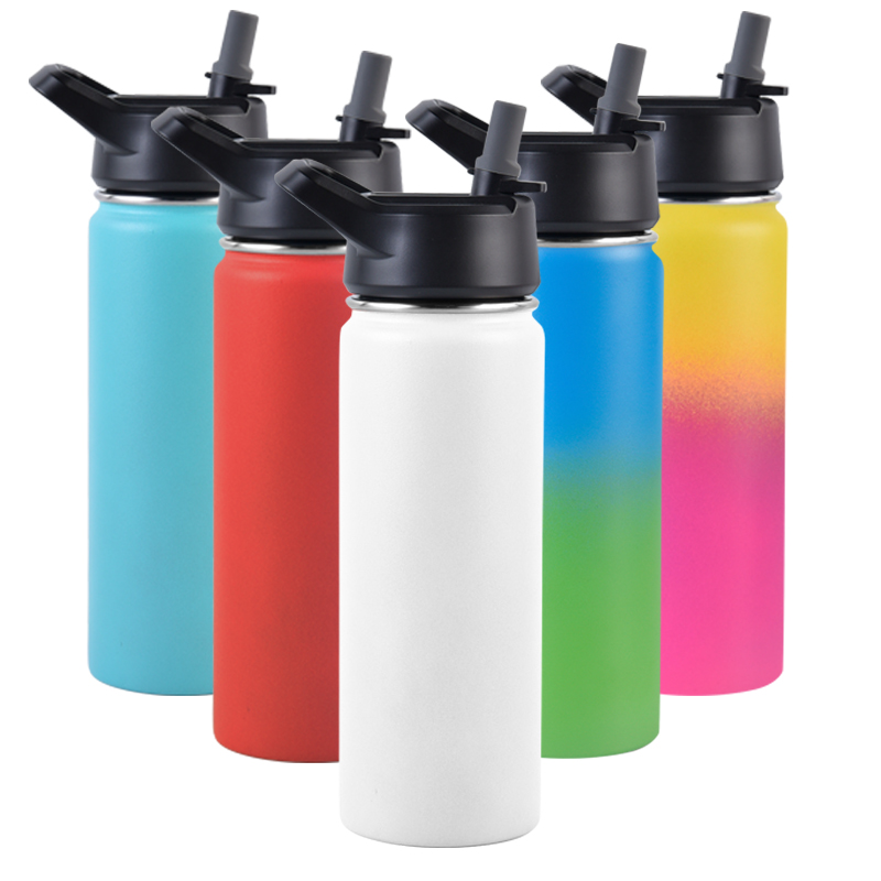 22oz Wide Mouth with BPA Free Straw Lid Double Wall Vacuum Insulated Stainless Steel Sports Water Bottle