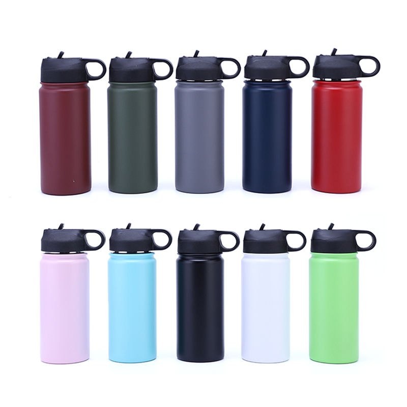 12oz Wide Mouth with BPA Free Straw Lid Double Wall Vacuum Insulated Stainless Steel Sports Water Bottle