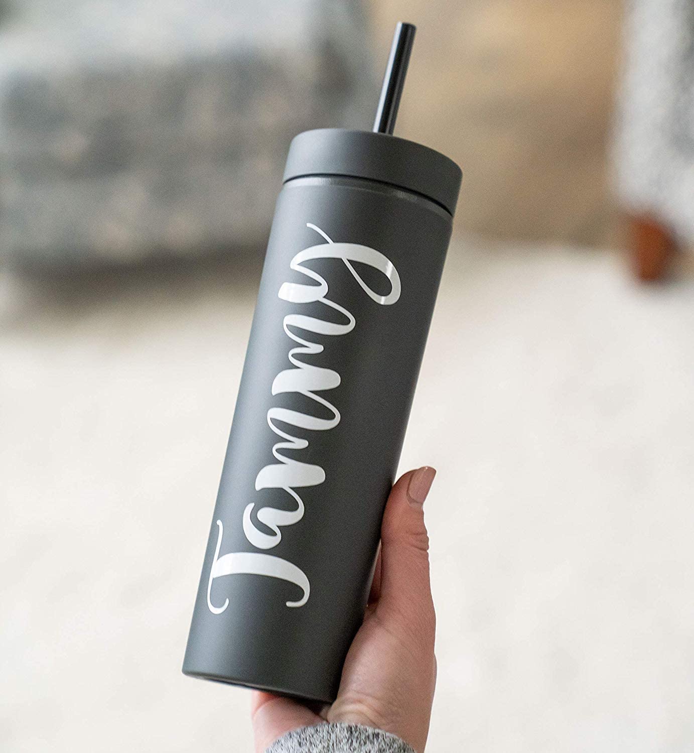 Stocked Personalised Skinny Matte Tumbler 16oz skinnyTumbler With Straw ,Matte Tumbler , Refillable Cup