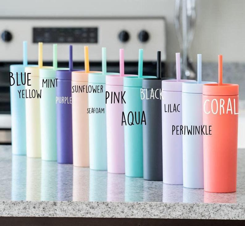 Stocked Personalised Skinny Matte Tumbler 16oz skinnyTumbler With Straw ,Matte Tumbler , Refillable Cup