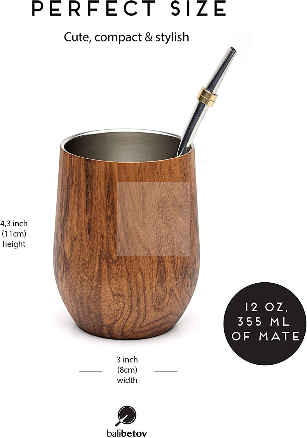 Modern Mate Cup And Bombilla Set (Yerba Mate Cup) -Yerba Mate Set includes Double Walled 18/8 Stainless Steel Mate Tea Cup