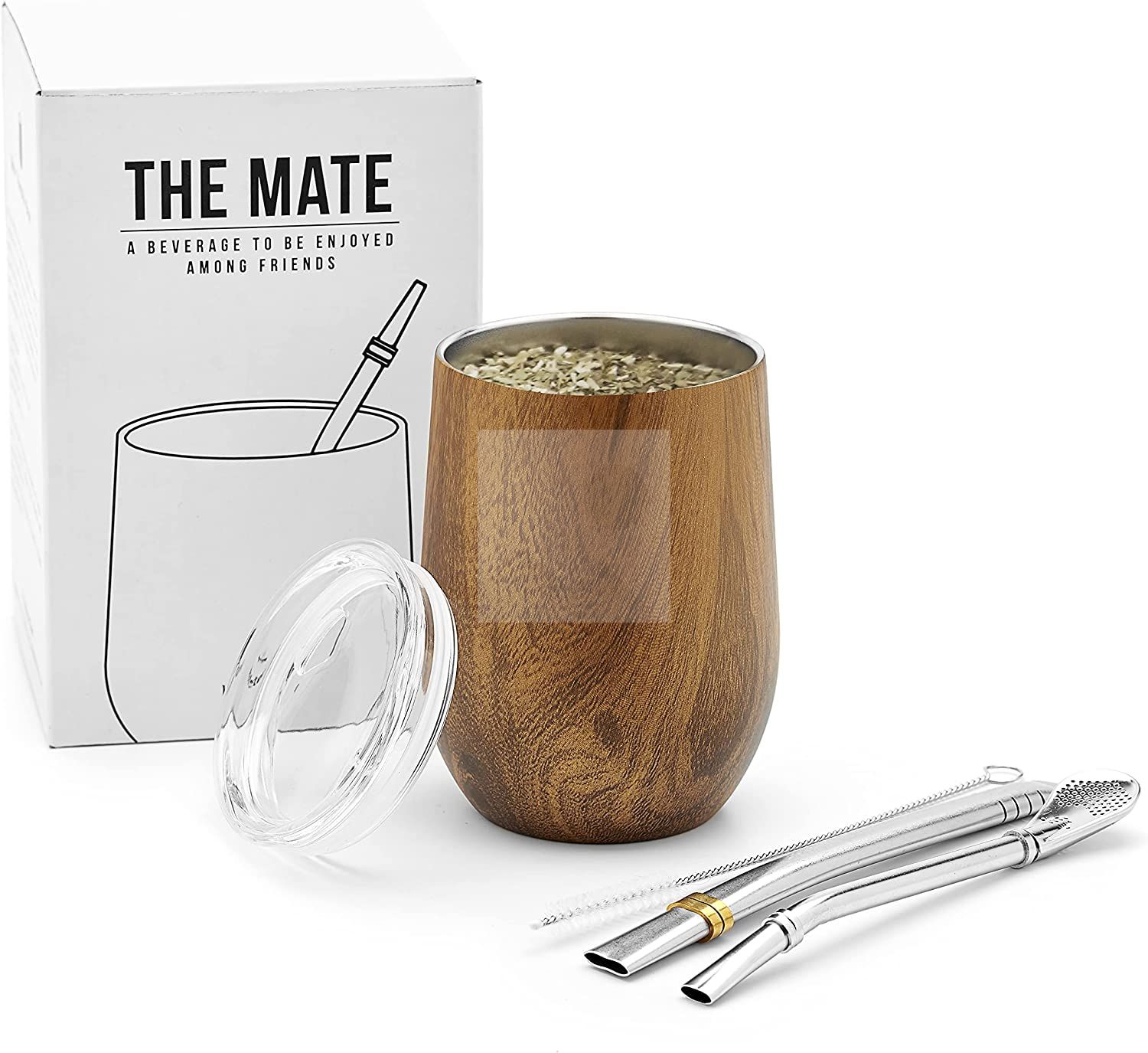Modern Mate Cup And Bombilla Set (Yerba Mate Cup) -Yerba Mate Set includes Double Walled 18/8 Stainless Steel Mate Tea Cup
