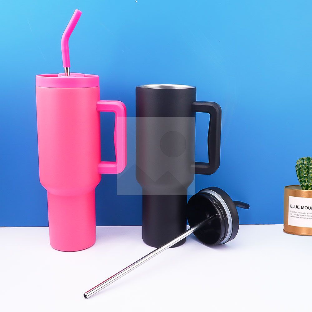 Custom 40 oz double-wall stainless steel insulated tumbler iced coffee mug Travel mug with handle