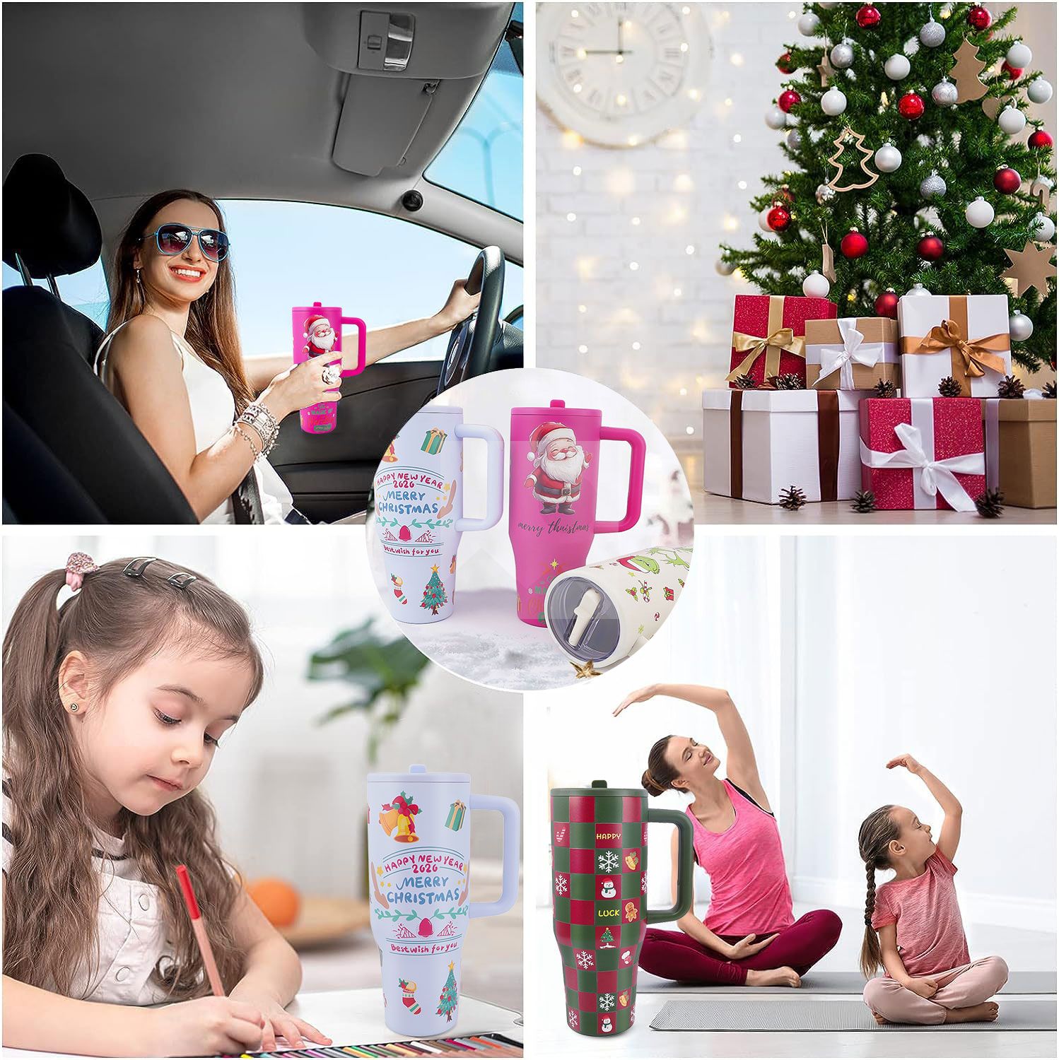 New designed Christmas Hydraulic Tumbler Cup with handle flip straw 40 oz Hydraulic Traveler 40 oz tumbler with straw 100% leak proof
