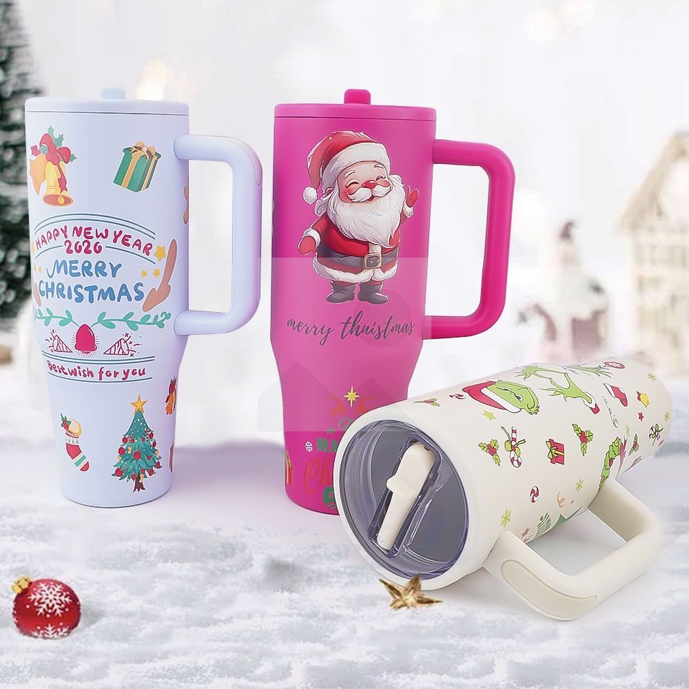 New designed Christmas Hydraulic Tumbler Cup with handle flip straw 40 oz Hydraulic Traveler 40 oz tumbler with straw 100% leak proof