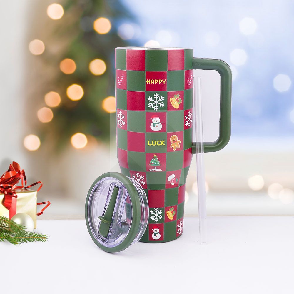 New designed Christmas Hydraulic Tumbler Cup with handle flip straw 40 oz Hydraulic Traveler 40 oz tumbler with straw 100% leak proof