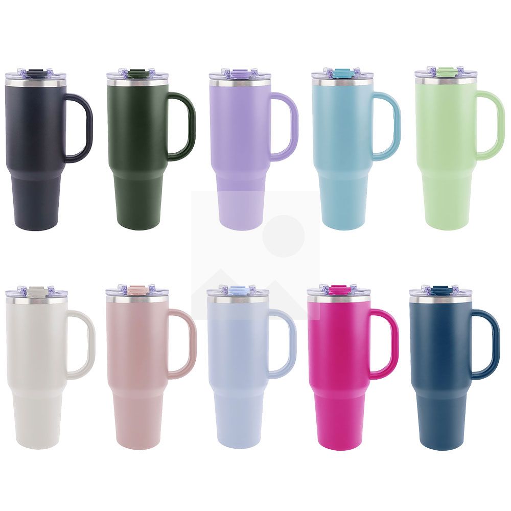 Wholesale Rainbow Gradient 40 oz stainless steel vacuum thermos travel water bottle with stainless steel handle and straw