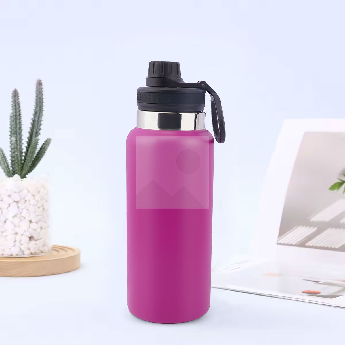 32 oz large capacity double stainless steel water cup, wide mouth kettle with plastic lid and handle travel work