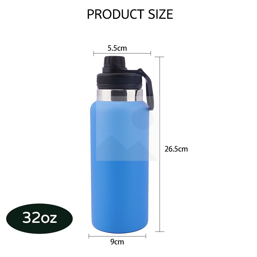 32 oz large capacity double stainless steel water cup, wide mouth kettle with plastic lid and handle travel work