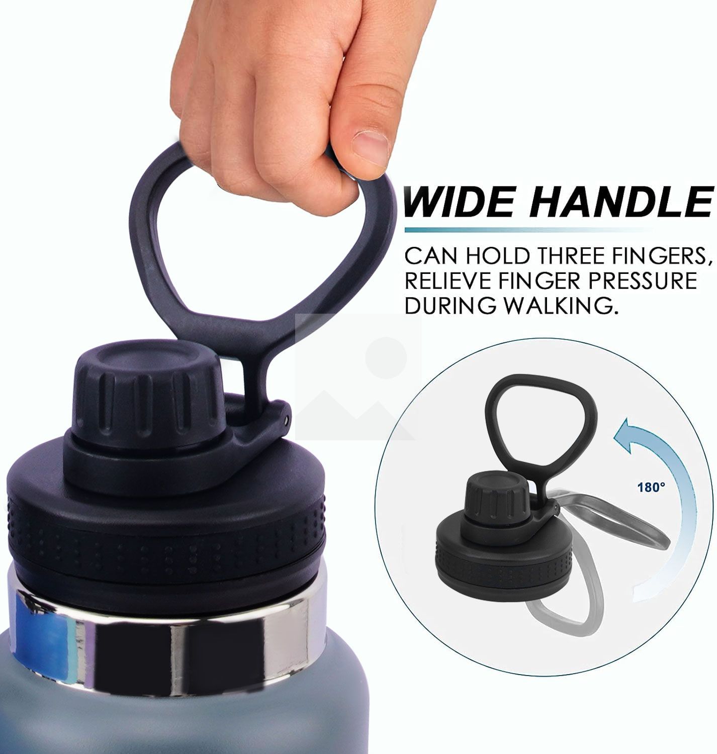 32 oz large capacity double stainless steel water cup, wide mouth kettle with plastic lid and handle travel work