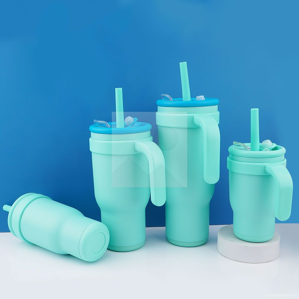 14oz 18oz 30oz 40oz New design for kids  cute mug Double stainless steel mug color mix with handle and straw fashion  travel cup
