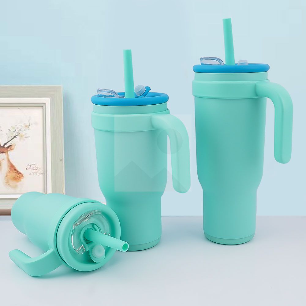 Custom Hot selling Color 30 oz Cute Girl Style Tumbler Bottle 304 stainless steel vacuum bottle with handle and straw mixed color lid