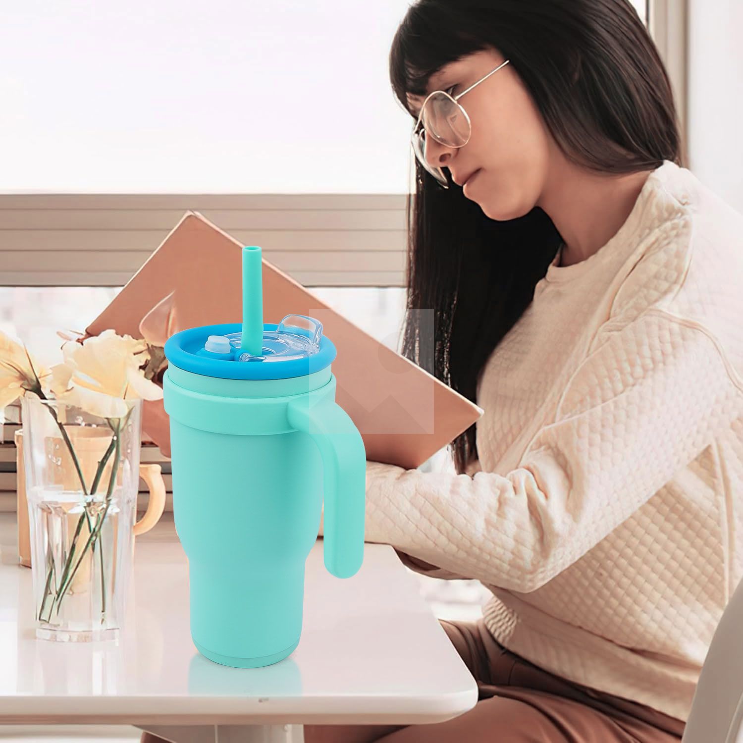 Custom Hot selling Color 30 oz Cute Girl Style Tumbler Bottle 304 stainless steel vacuum bottle with handle and straw mixed color lid