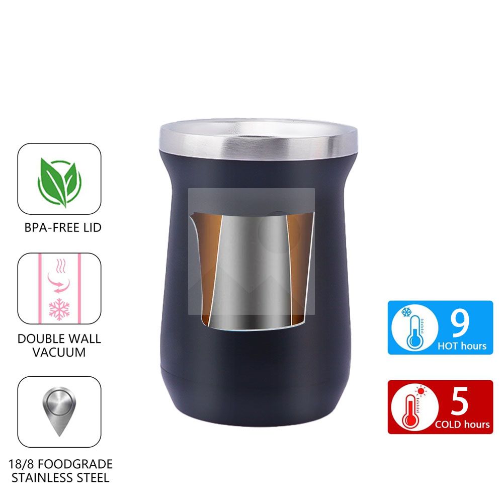 Customized New 8oz Yerba Mate cup Gourd - Double Walled 18/8 304 Stainless Steel Mate Cup