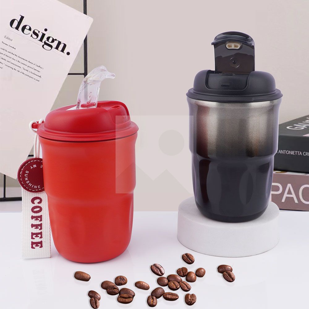 New Creative Coffee cup 320 ml /10 oz double vacuum insulated 316 stainless steel travel coffee cup handle folding cover leak proof