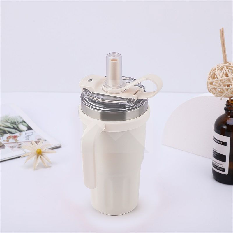 600 ml /20 oz reusable children's double stainless steel handle cup with straw and straw cap for children food grade 100% leak proof